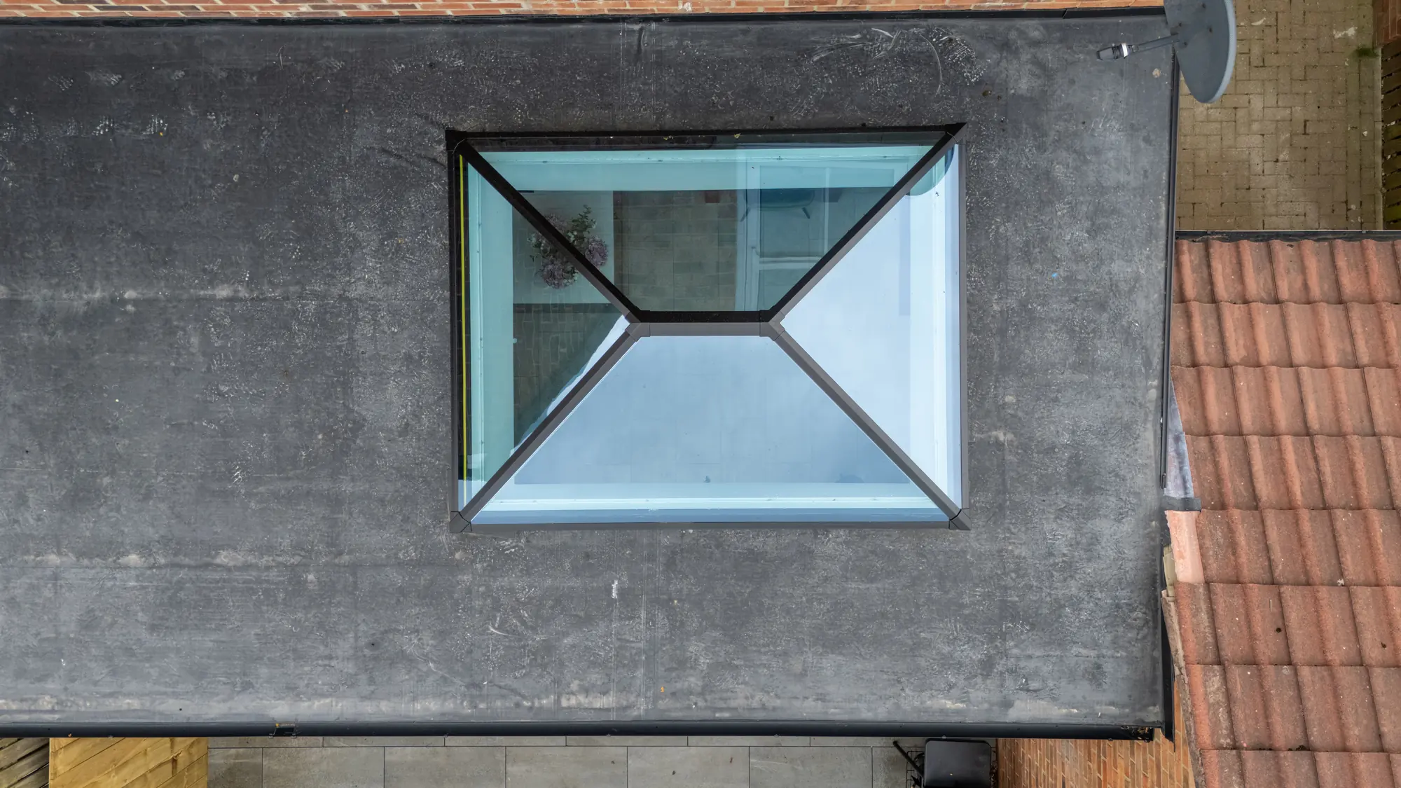 Roof lantern set into a new flat roof, viewed from directly above